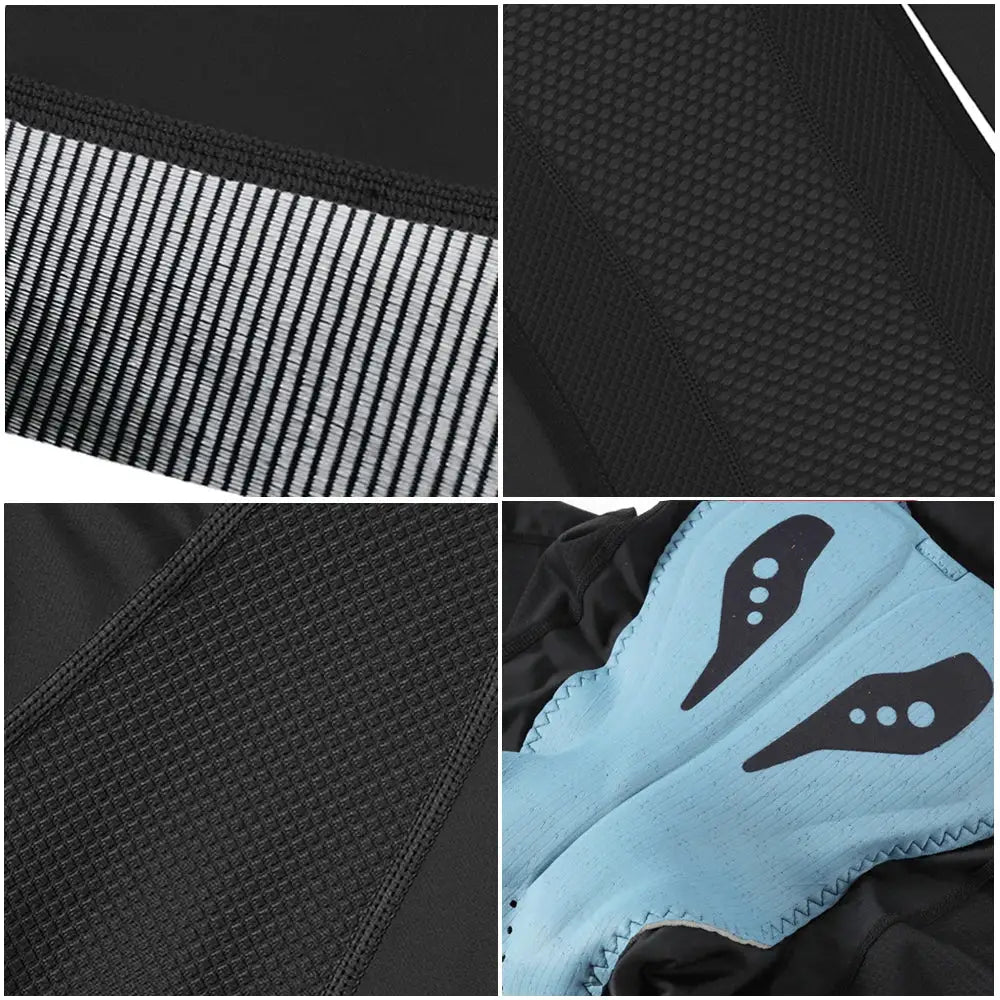 RION men's cycling bib shorts with padded cushion, black fabric and blue chamois insert