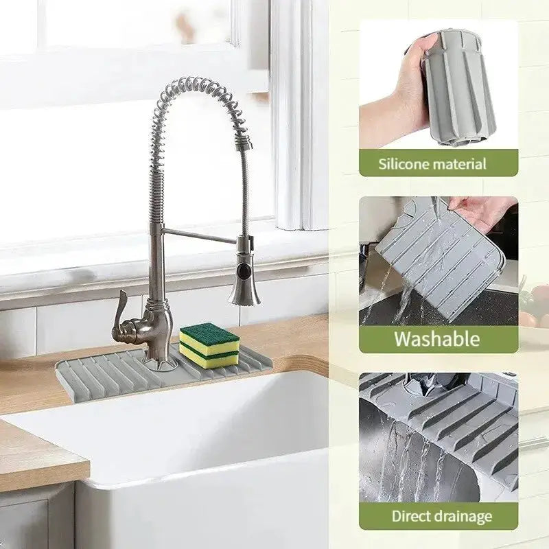 Silicone Faucet Mat Dish Soap Sponge Holder for Sink Countertop Drying Mat Splash Guard Drain Pad