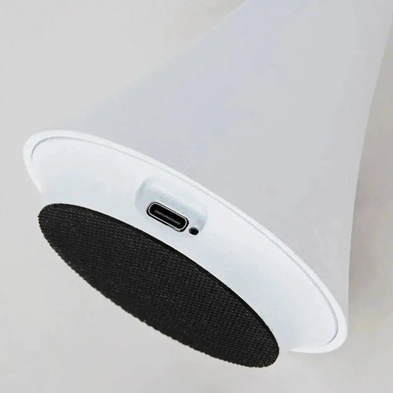 Mushroom Table Lamp by Simples Market, white disc with black fabric diffuser, USB-C rechargeable wireless touch