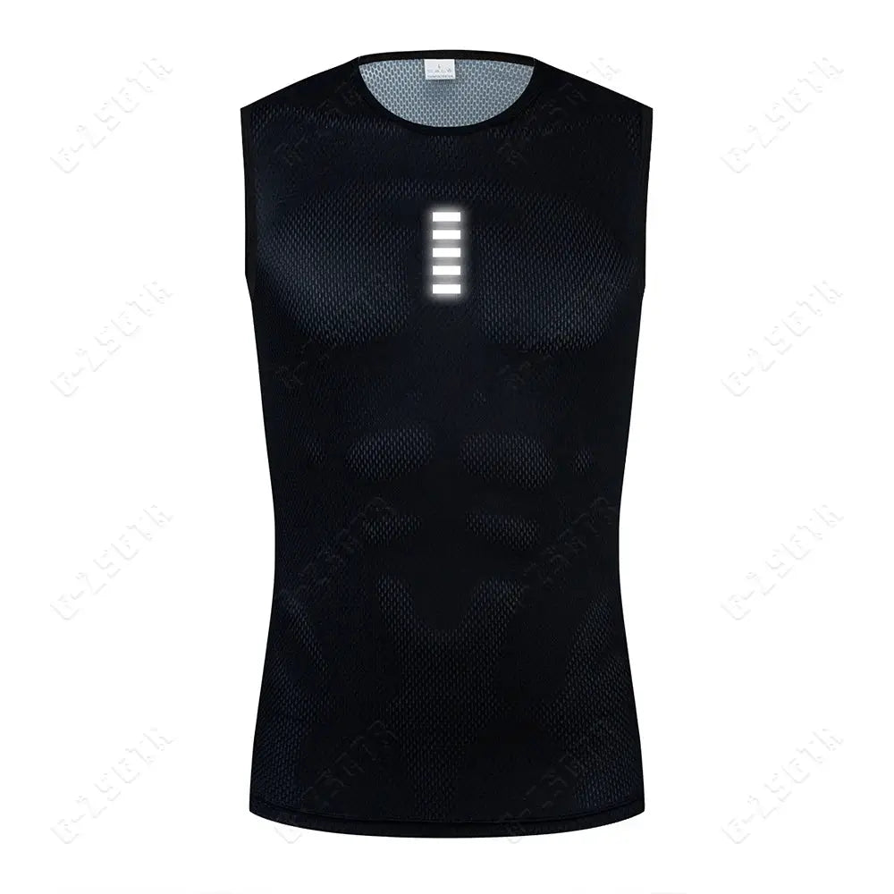 Mens Reflective Cycling Base Layer Sleeveless Vest Undershirt Quick Dry White Elasticated Fit Road Bike Jersey
