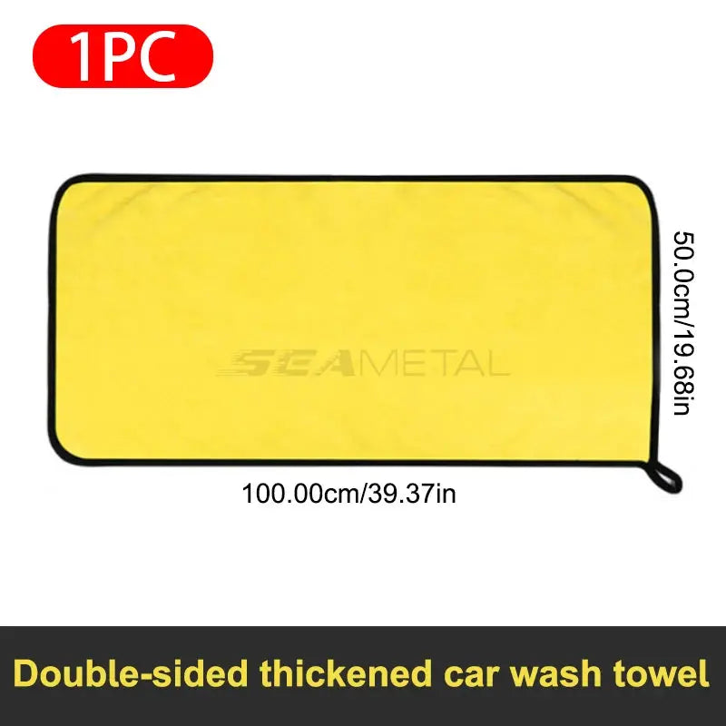 SEAMETAL microfiber car wash towel by Simples Market, yellow double-sided thickened cloth; 100×50 cm, 1 piece