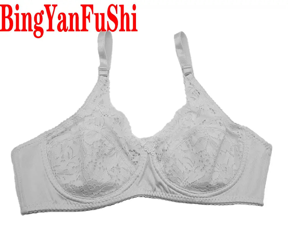 Bra white lace floral full-cup with padding; BingYanFuShi