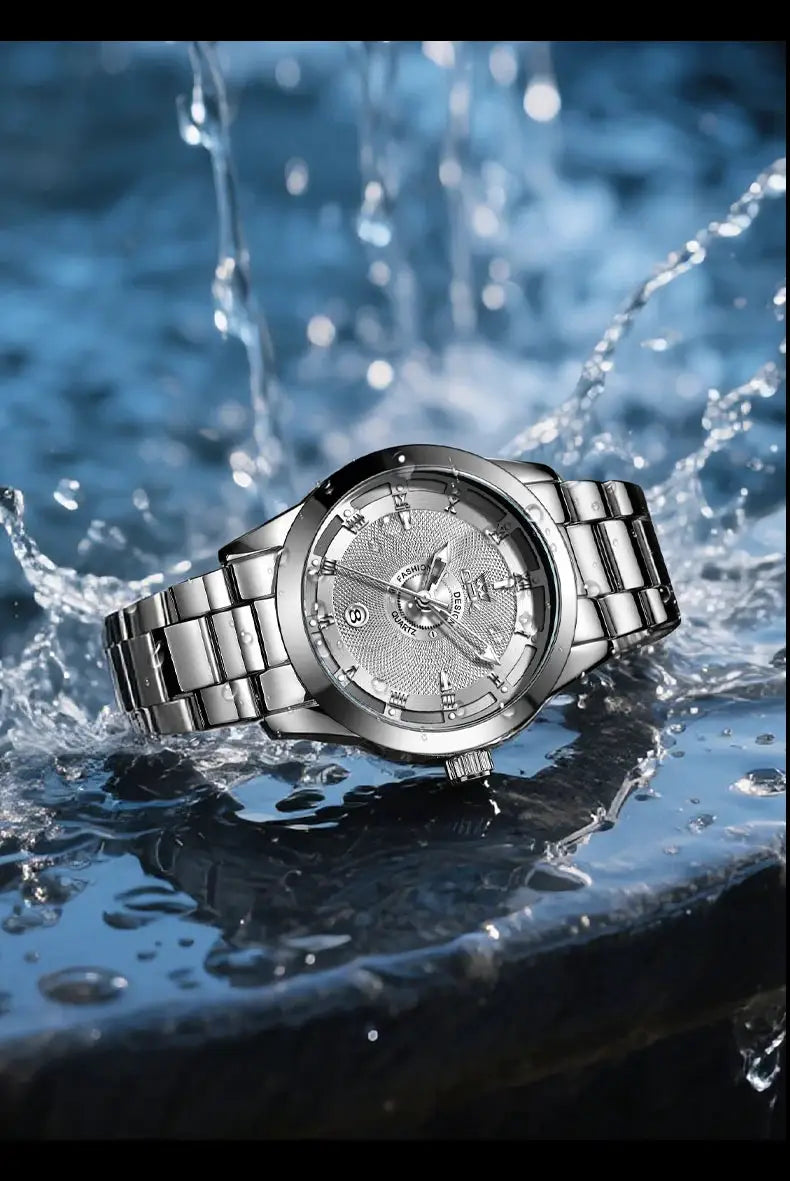 Men's stainless steel watch OPK 6056 by Simples Market, silver dial with textured center