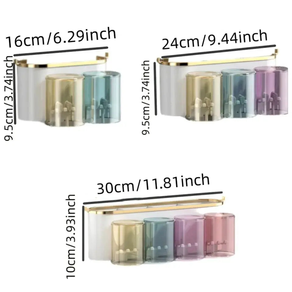 BrightNest Toothbrush Holder With Squeezer And Mouthwash Cup Adhesive Mount Perforation Free Design For Home Organizing