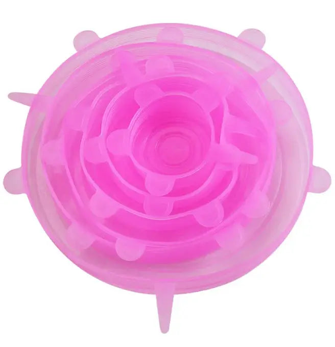 Six Piece Food Grade Silicone Preservation Covers Set Reusable Airtight Universal Fit Round Lids For Kitchen