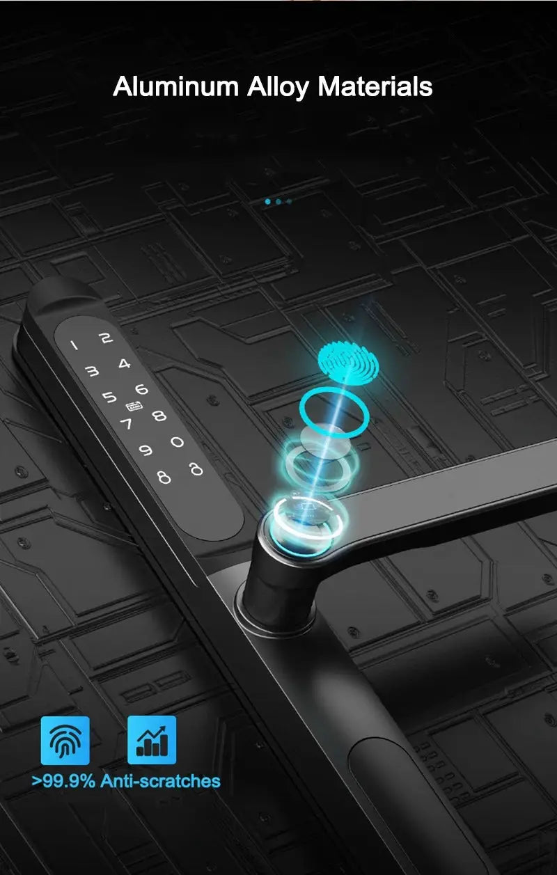 Slim 2.8cm waterproof black sliding door smart lock with fingerprint sensor and keypad by Simples Market