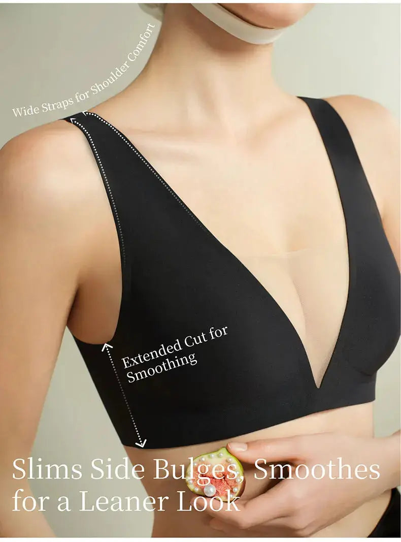 SUJIIN seamless plunge push-up bra, black wireless mesh bralette by Simples Market