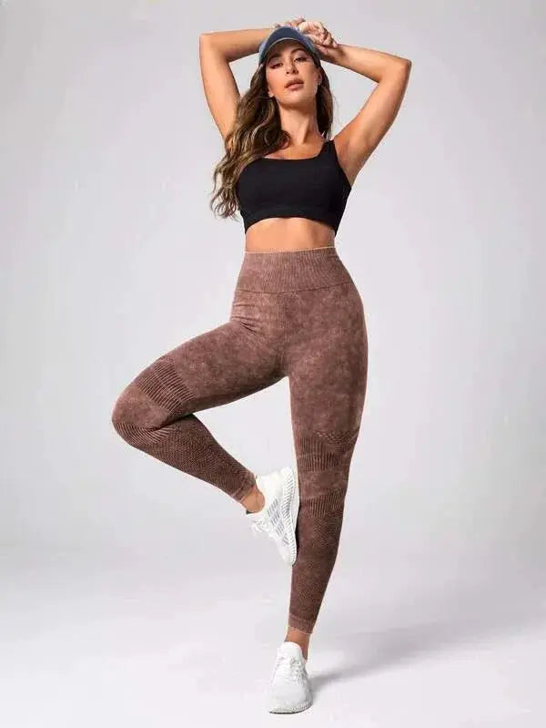 Simples Market ladies' brown high-waist seamless yoga leggings, quick-dry butt-lifting gym tights