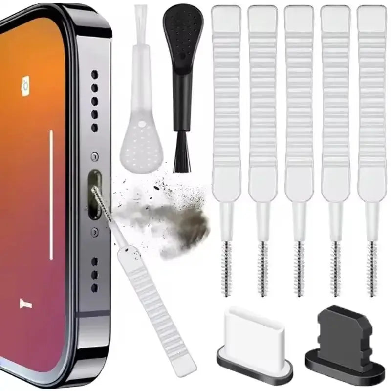 Mobile Phone Charging Port Cleaning Kit With Dust Plug For iPhone 16 15 14 Earphones Brush Samsung Xiaomi