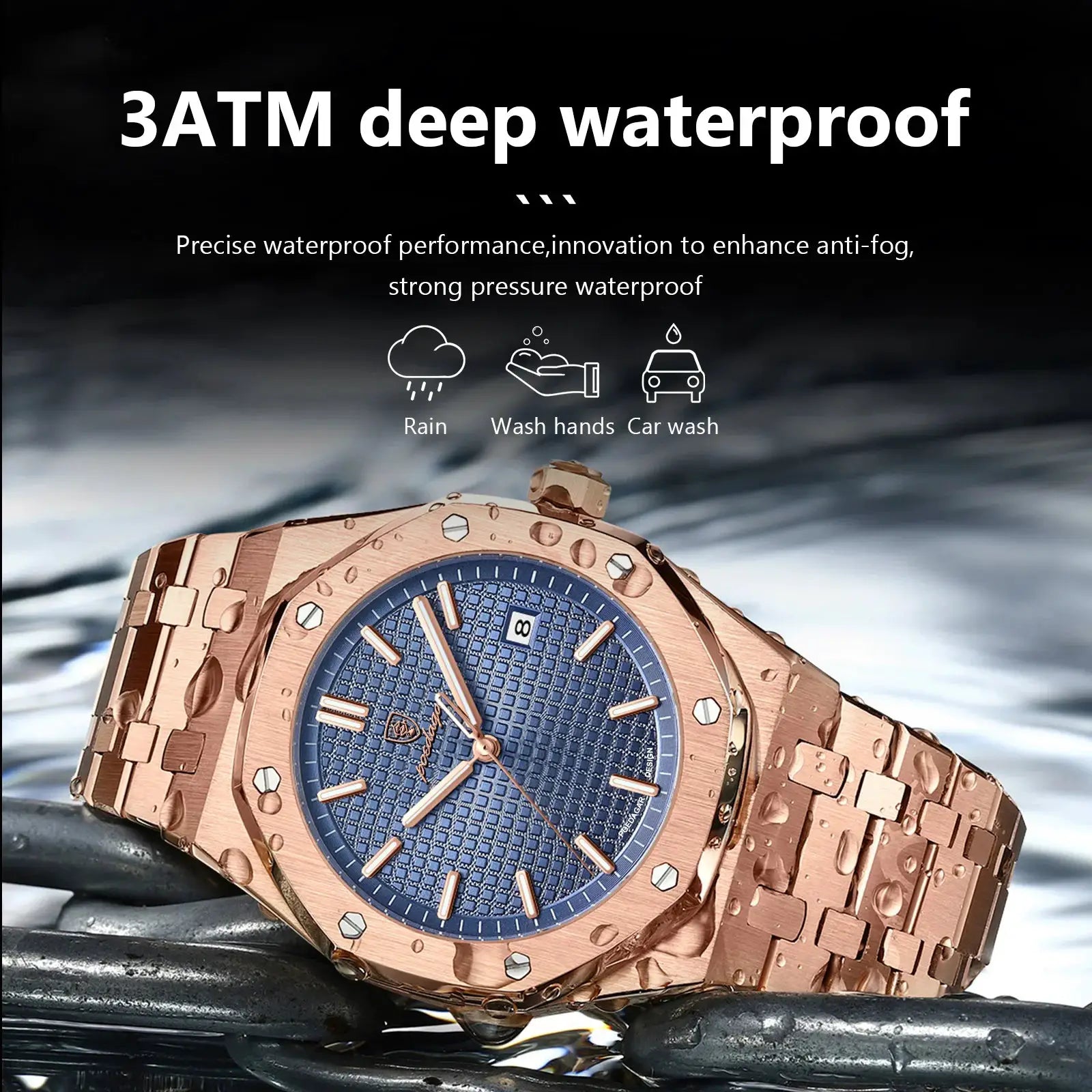 POEDAGAR Luxury Business Wristwatch For Men Stainless Steel Waterproof With Luminous Date Display Quartz Movement