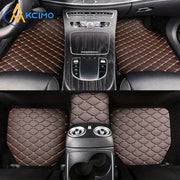 Car floor mats 5-piece brown PU leather, diamond-quilted, waterproof and dust-proof for front and rear, Simples Market