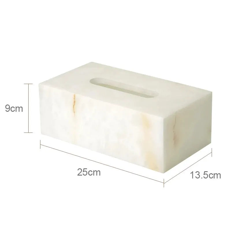 White onyx marble tissue box cover; 25 cm x 13.5 cm x 9 cm bathroom accessories set