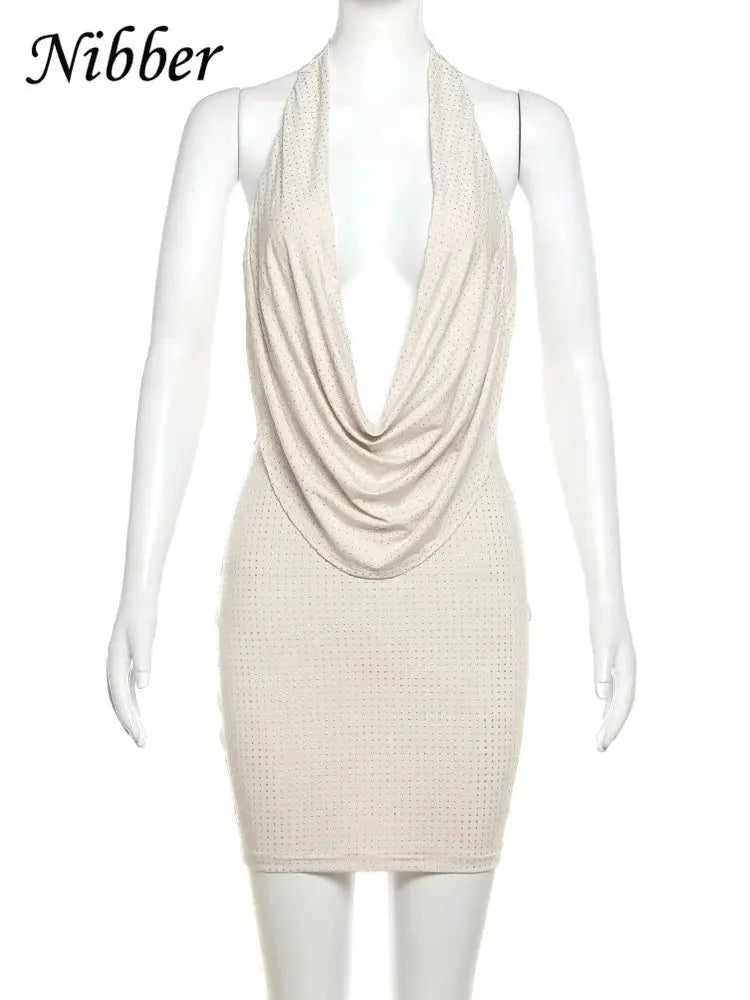 Nibber Diamond Pasted Mini Dress Deep V Neck Strapless Women Clubwear