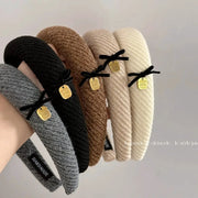 Gentle Brown Fabric Headband With Bow Featuring High Cranial Top And Cashmere Comfort For Daily Wear