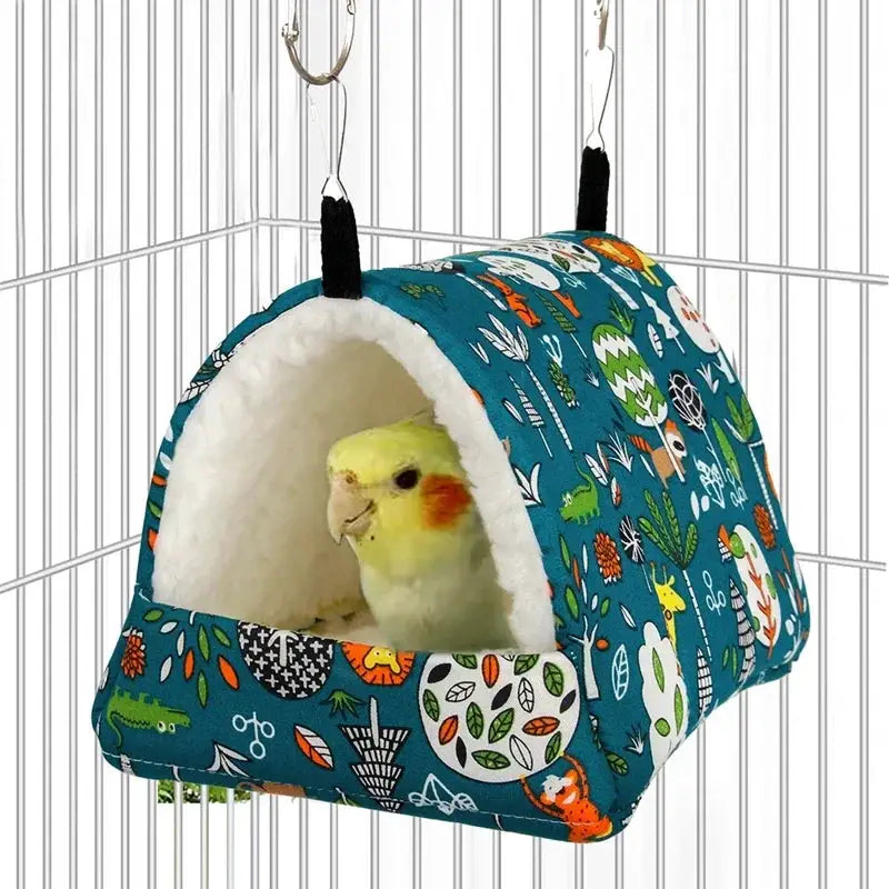 1pc Cute Print Bird Bed blue fabric dome with plush interior for small animals - Simples Market