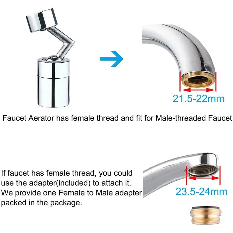 Chrome 720 rotatable faucet aerator adapter for 21.5-22mm and 23.5-24mm threads