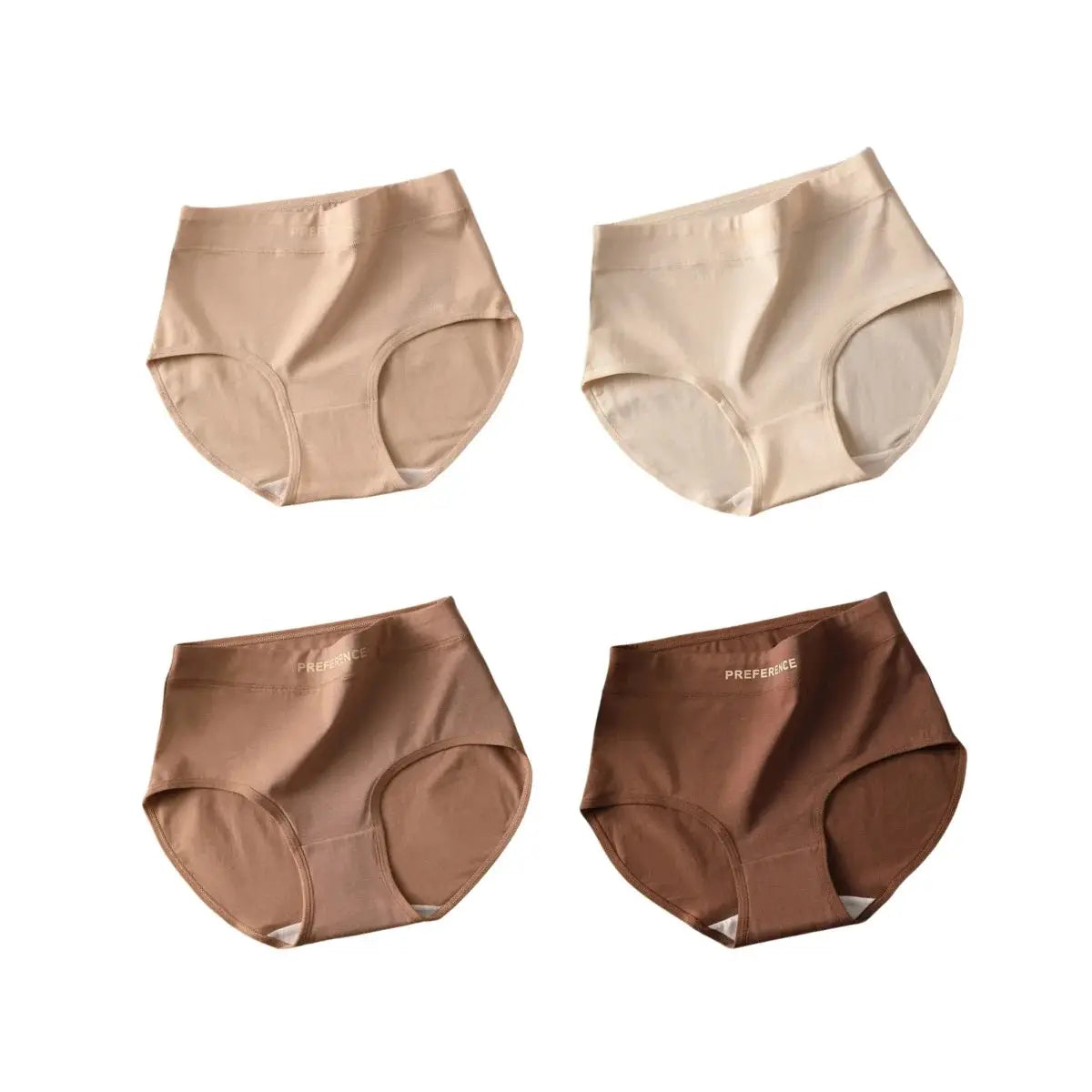 4Pcs set high-waist briefs with tummy control, soft cotton in neutral tones; plus size M-XXL