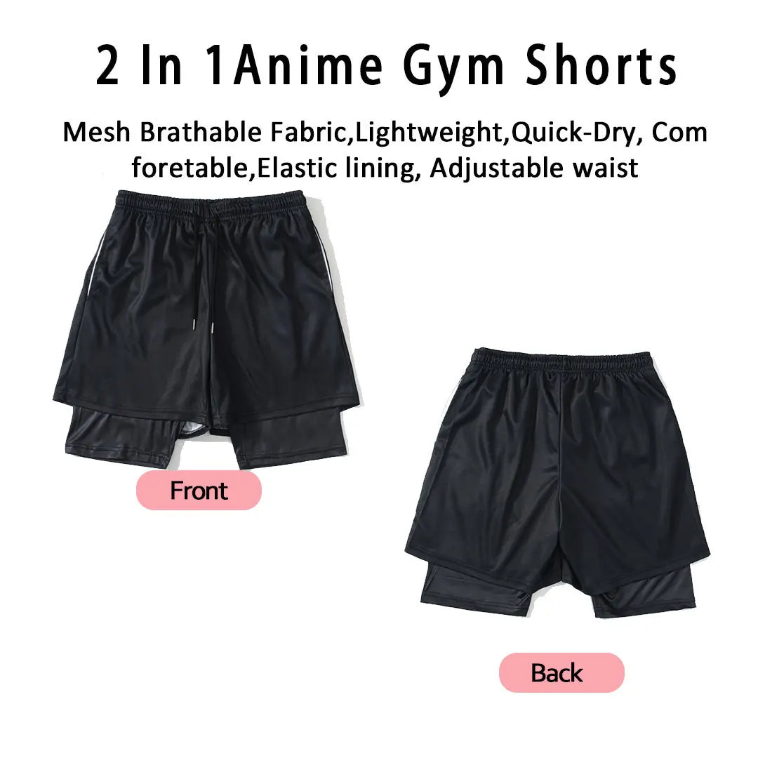 Anime Compression Set Running Sport Fitness Suit for Men Quick Dry Compression Shirt+Gym Shorts 2PCS Workout Summer Sportwear
