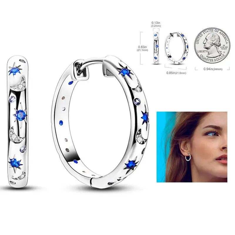 925 Silver Hoop Earrings For Women Zircon Heart Shape Star Eardrops Original Fashion Jewelry