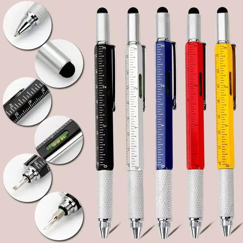 7-in-1 multifunction ballpoint pen set by Simples Market with ruler, screwdriver and level in five colors