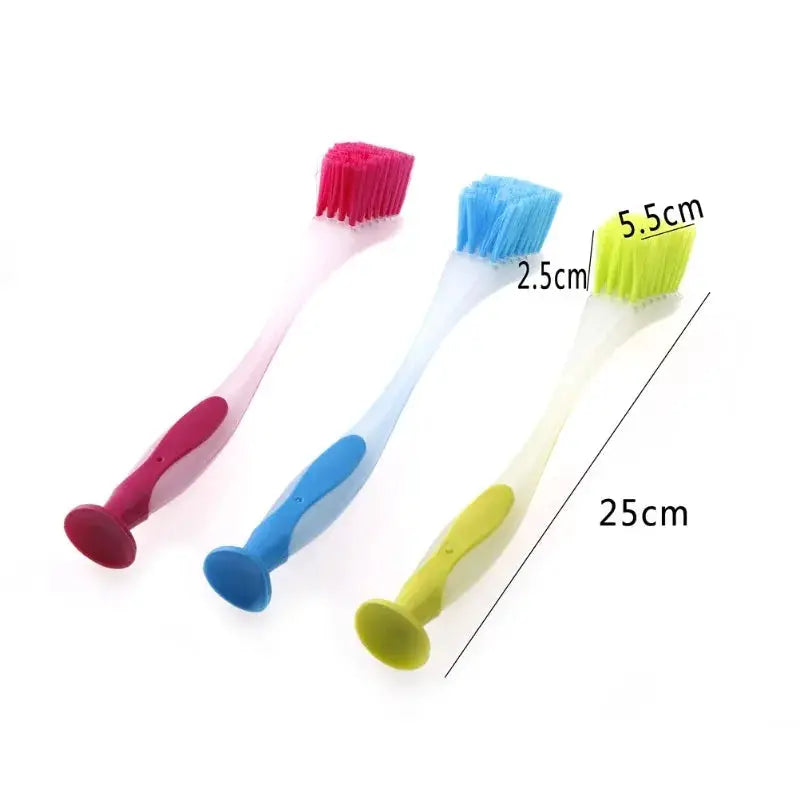 Pot cleaning brush set with suction cup long handles in pink, blue and yellow (3 pcs) Simples Market