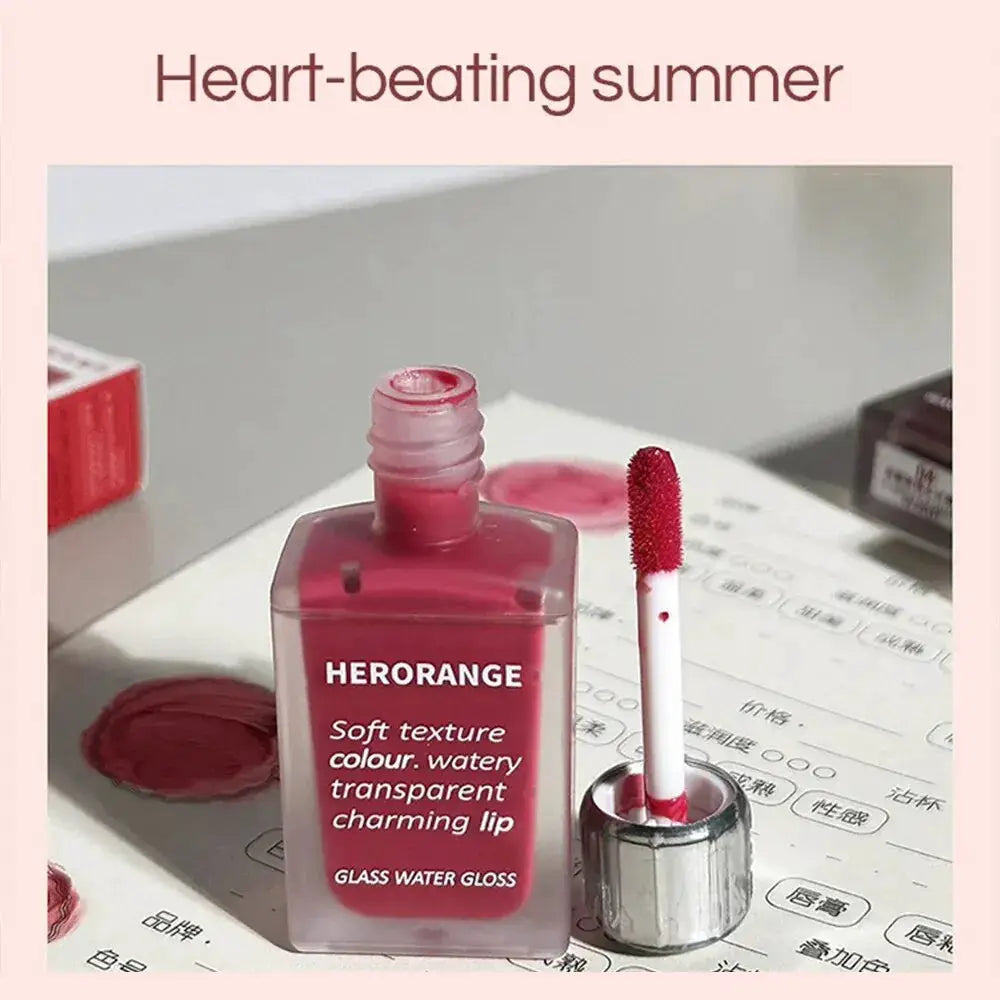 Lightly Glass Water Gloss Herorange Lip Glaze Mirror Shine Moisturizing Plumping Lips Long Lasting Makeup