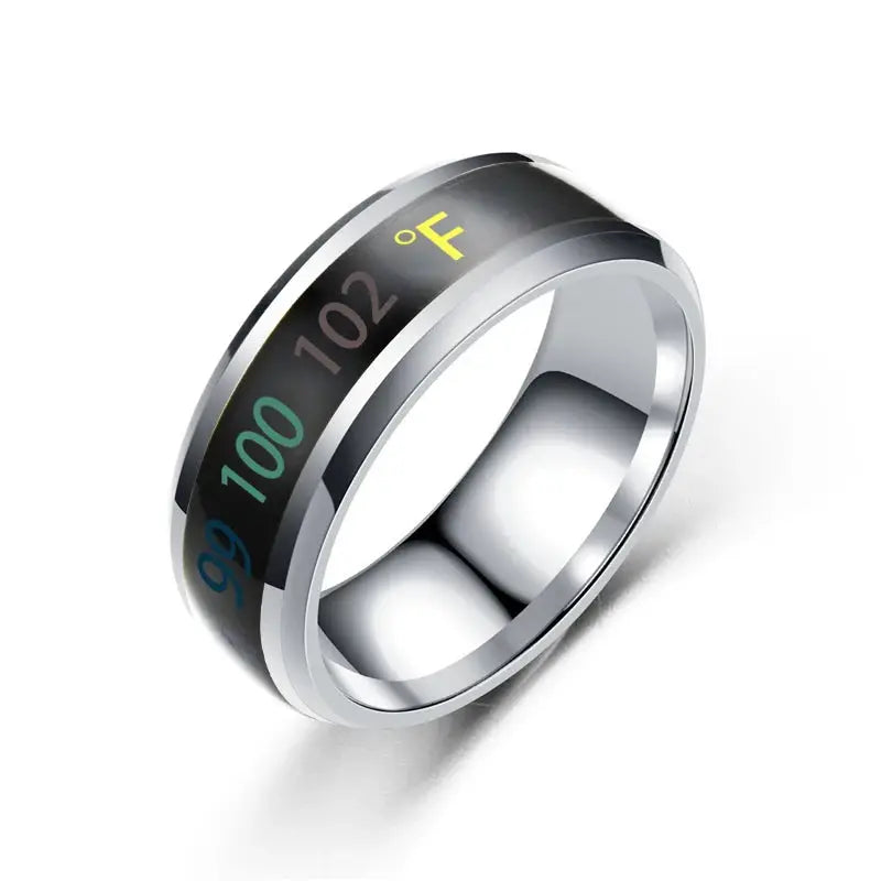 Smart stainless steel mood-sensing ring for couples with temperature display by Simples Market
