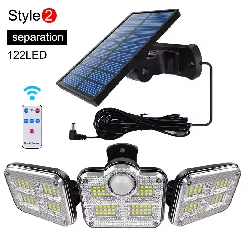 1 Pack Outdoor Motion Sensor Lamp 4 Head Solar Powered Flood Light 122 LED 3000 Lumens 270 Degree Range