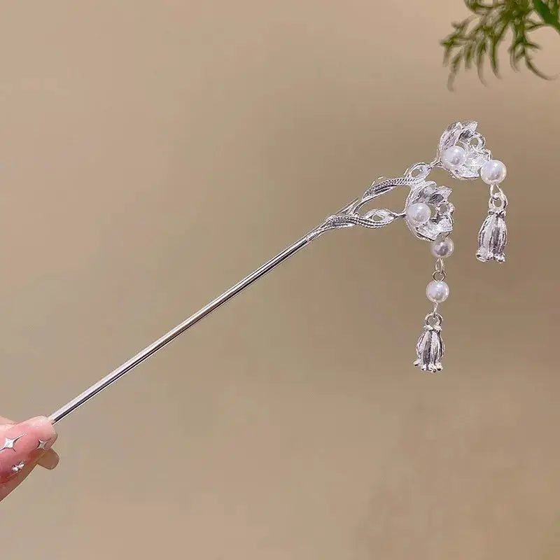 Elegant Chinese Style Romantic Enameled Flower Tassel Hair Clip Alloy Jewelry Hairpin For Women Fashion Accessory