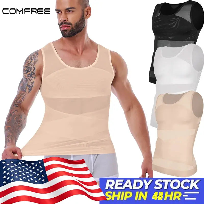 Simples Market men's shapewear tank tops set: 4 sleeveless compression vests in beige/black/white/nude with breathable mesh