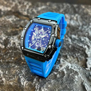 Light Luxury Brand Mens Wine Barrel Dial Quartz Watch with Night Glow and Calendar Durable Silicone Band