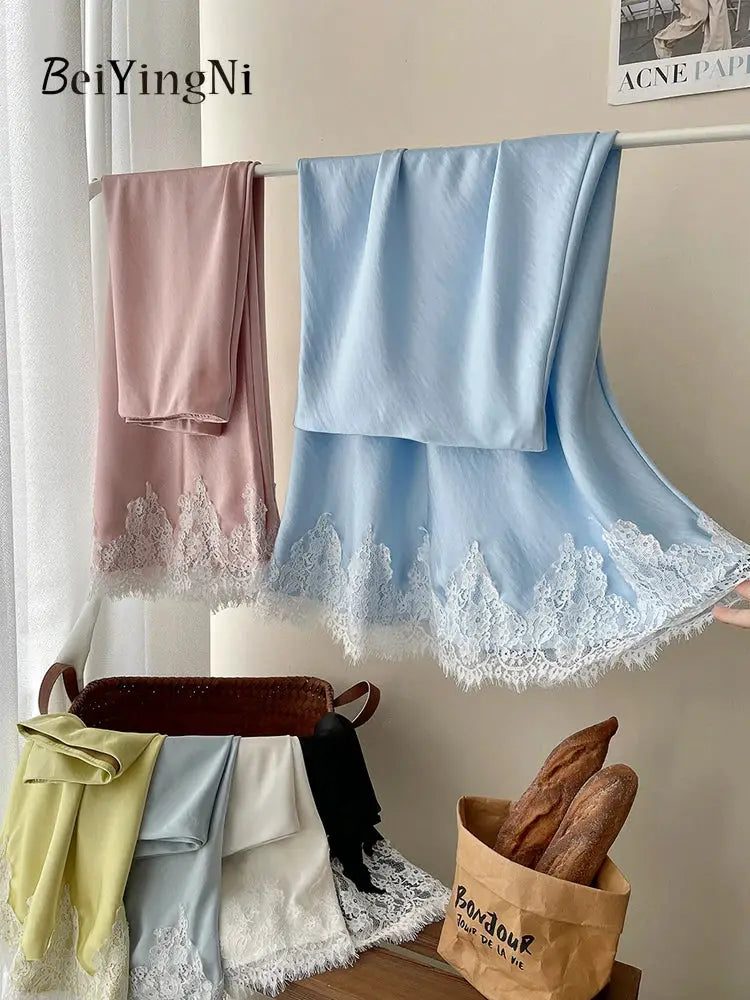 Beiyingni Satin A Line Lace Patchwork Skirt For Women Elegant Long Office Wear Chic