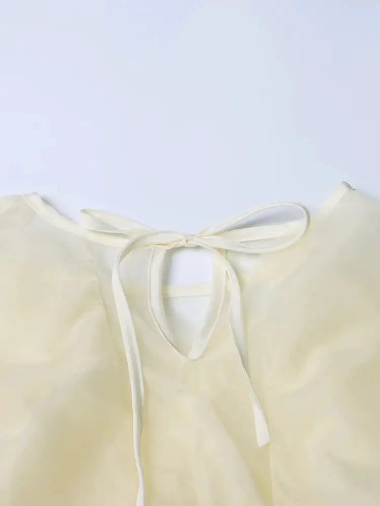 Twotwinstyle Elegant Patchwork Ruffles Chiffon Blouse O Neck Lantern
