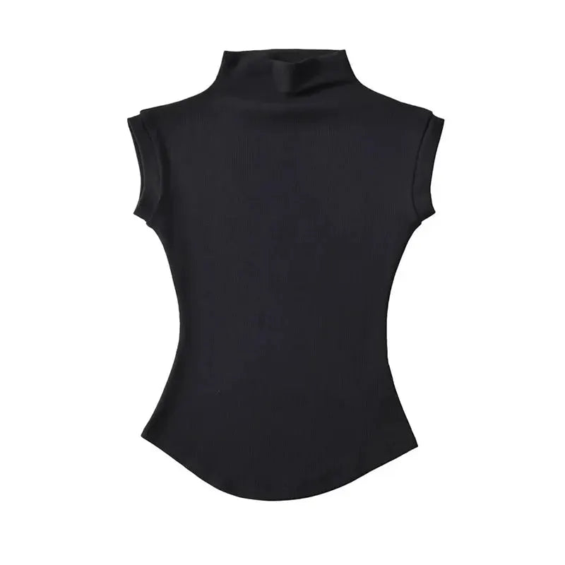 Women's Sleeveless Turtleneck Knit Top Slim Fit Summer Tee Solid Color Streetwear Essentials