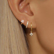 3Pcs Trendy Stainless Steel Flower Drop Earrings Set For Women Crystal Zirconia Dangle Hypoallergenic Piercing Jewelry