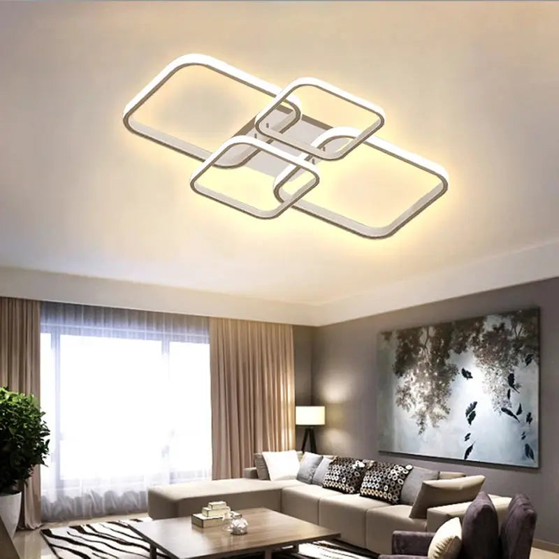 Modern LED ceiling light with four interconnected square heads in black and white finish, Simples Market