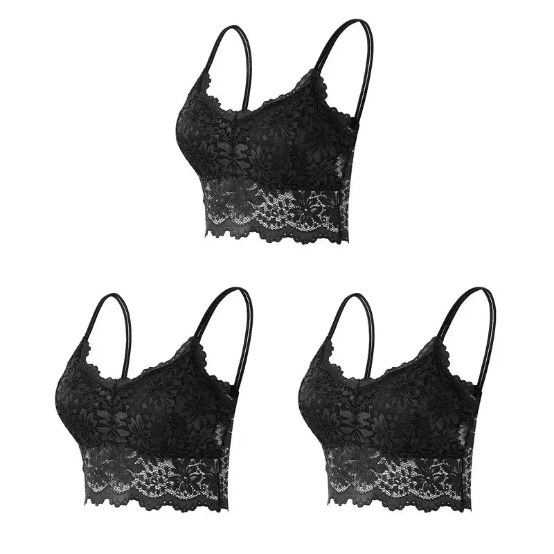 3-pack black lace bralette tops, wireless seamless lingerie by Simples Market