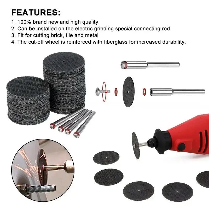 32mm Abrasive Cutting Discs with Mandrels for Dremel Rotary Tool Metal Cutting Set 11 21 54 Pieces