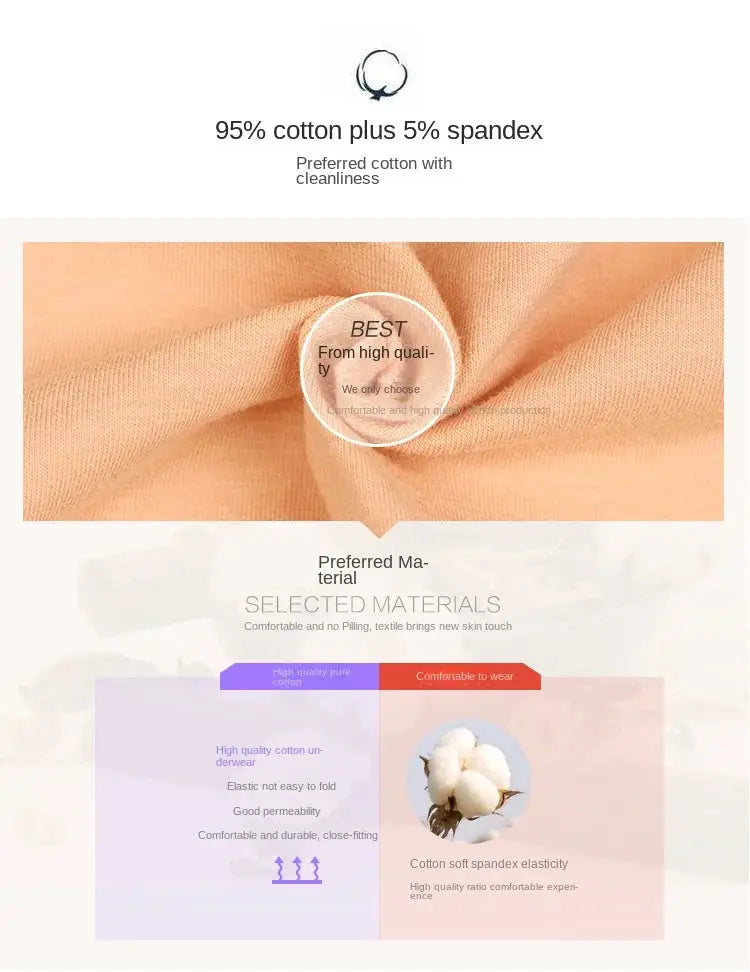Simples Market 4Pcs high-waist cotton panties set for women; peach fabric, 95% cotton 5% spandex, plus-size briefs