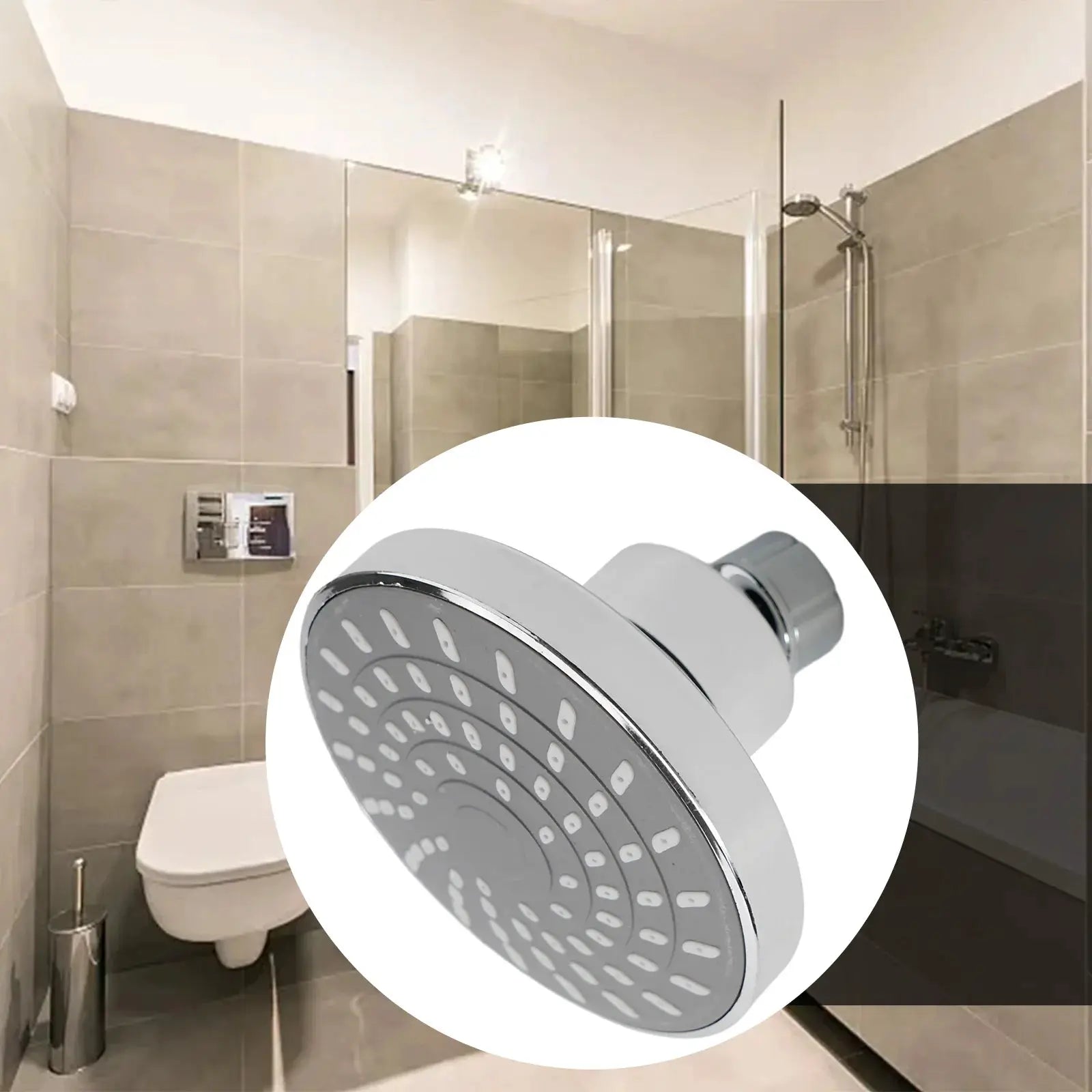 Simples Market adjustable rainfall shower head, chrome finish, wall-mounted