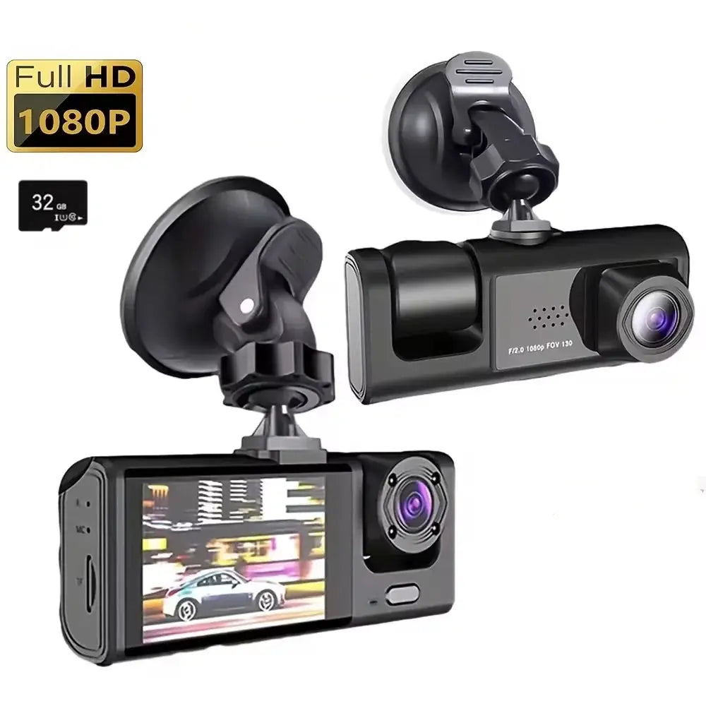 Simples Market dash cam kit with IR night vision, 1080P, 2-inch IPS screen, includes two cameras and suction mounts.