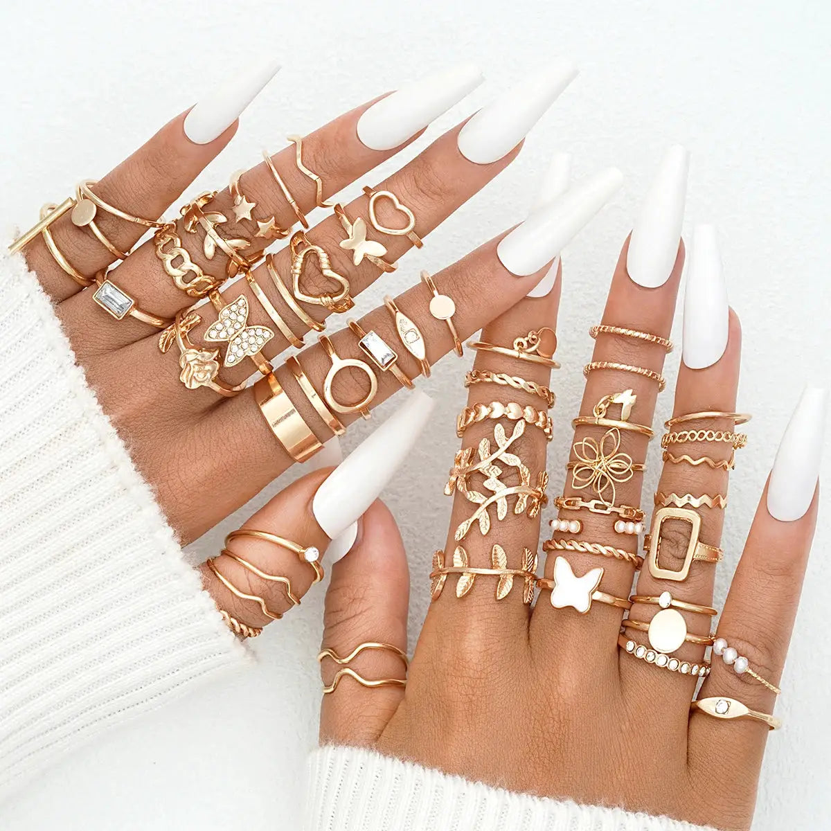 58 Piece Vintage Heart Snake Butterfly Rings Set For Women Gold Plated Geometric Hollow Finger Rings Jewelry Gifts New
