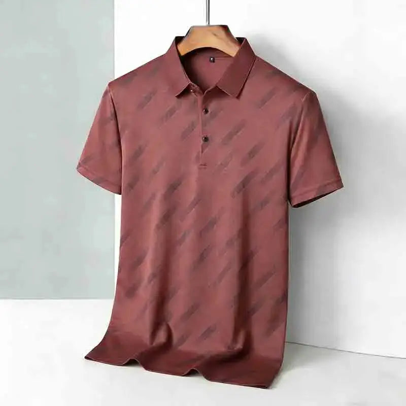 Men's polo shirt with short sleeves in dusty rose, diagonal striped print