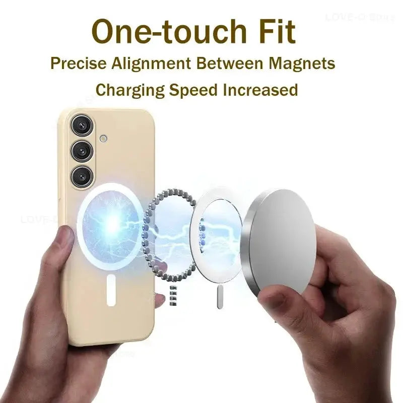 Simples Market MagSafe wireless charging case for Samsung Galaxy S25/S26/S24/S23 Ultra; gold liquid-silicone soft cover