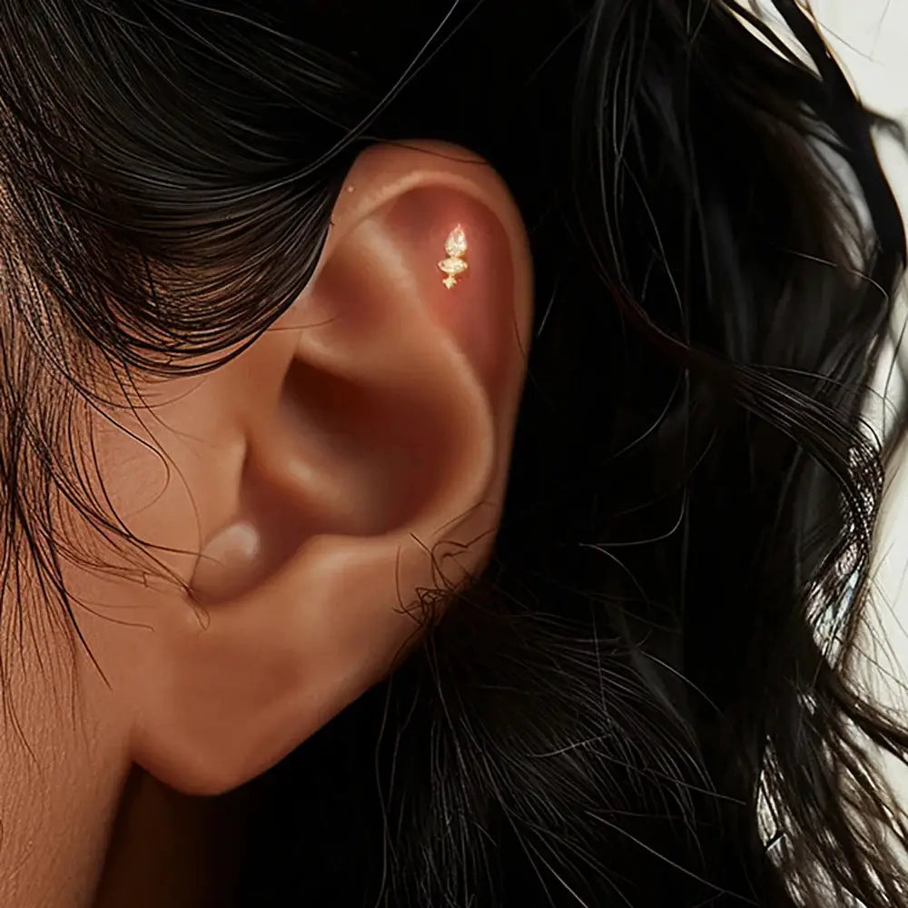 AIDE heart round ball flat-helix piercing earring; gold-tone 925 sterling silver zircon ear stud