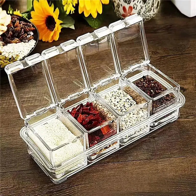 4 Pack Transparent Acrylic Spice Storage Boxes With Lids And Spoons For Kitchen Organization And Dry Goods