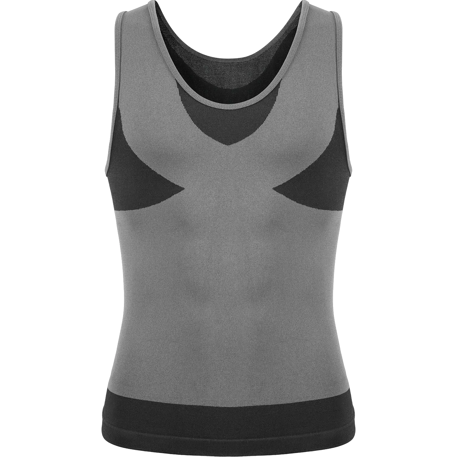 Men's shapewear compression tank top with cross elastic panels in grey and black