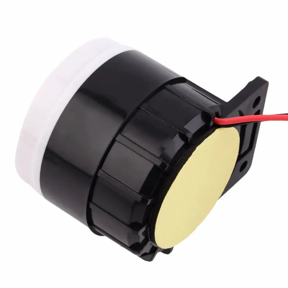 WOFEA 130dB wired mini alarm siren horn, black housing with white mounting ring
