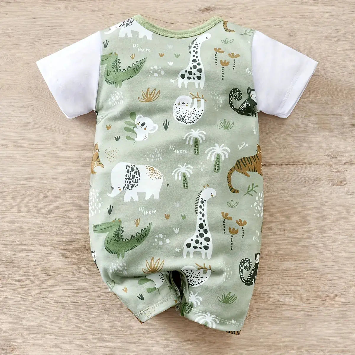 IURNXB Infant Zoo Animal Print Romper For Baby Boy Faux Two Piece Bodysuit With Short Sleeves Casual Playwear