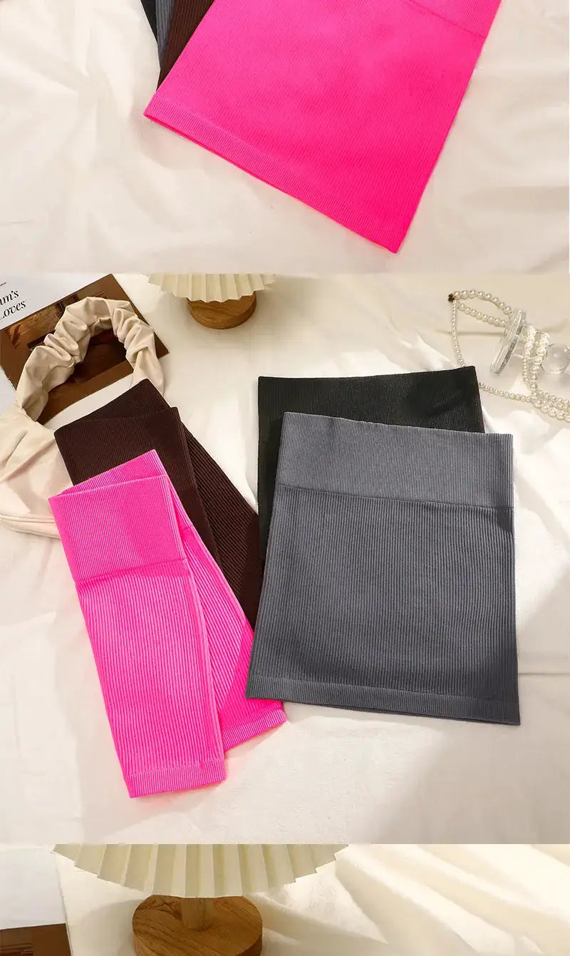 High-waist elastic knitted mini skirt in pink, black, gray and brown for work